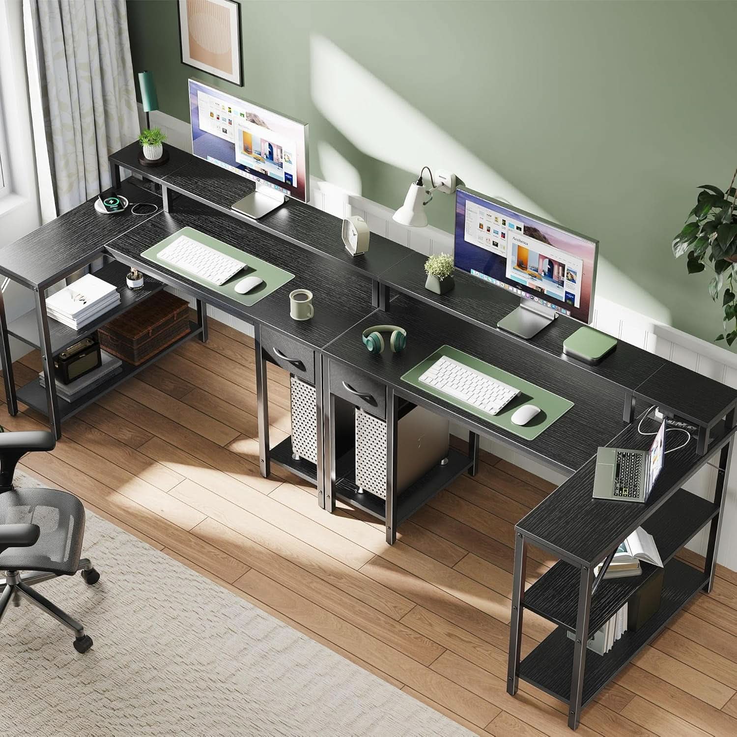 47 Inch L Shaped Desk With LED Lighting And Power Outlets