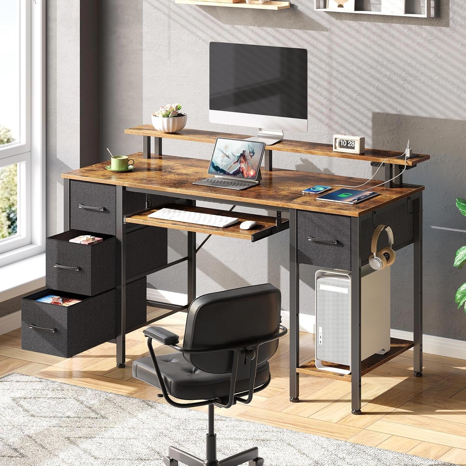 47.2 Inch LED Computer Desk With Built In Power Outlets