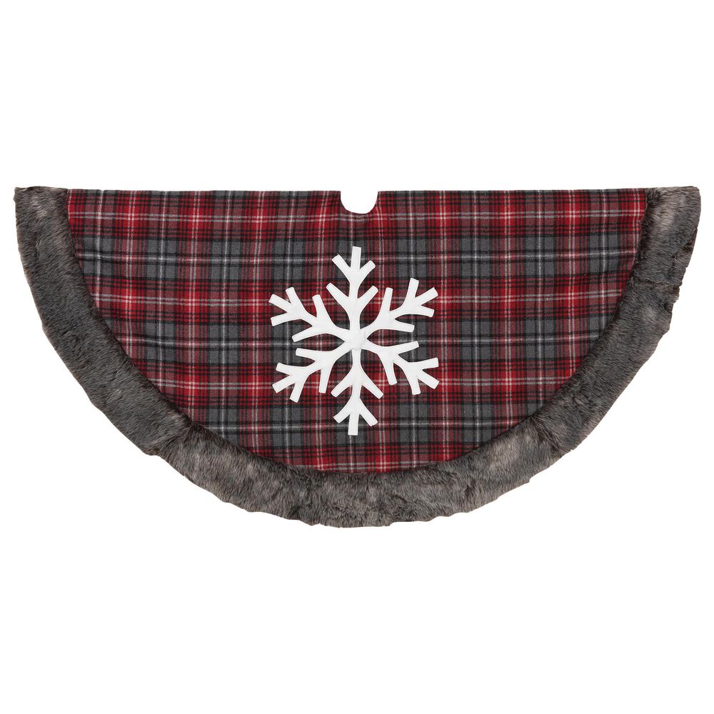 48" Buffalo Plaid with Snowflake Tree Skirt in Red