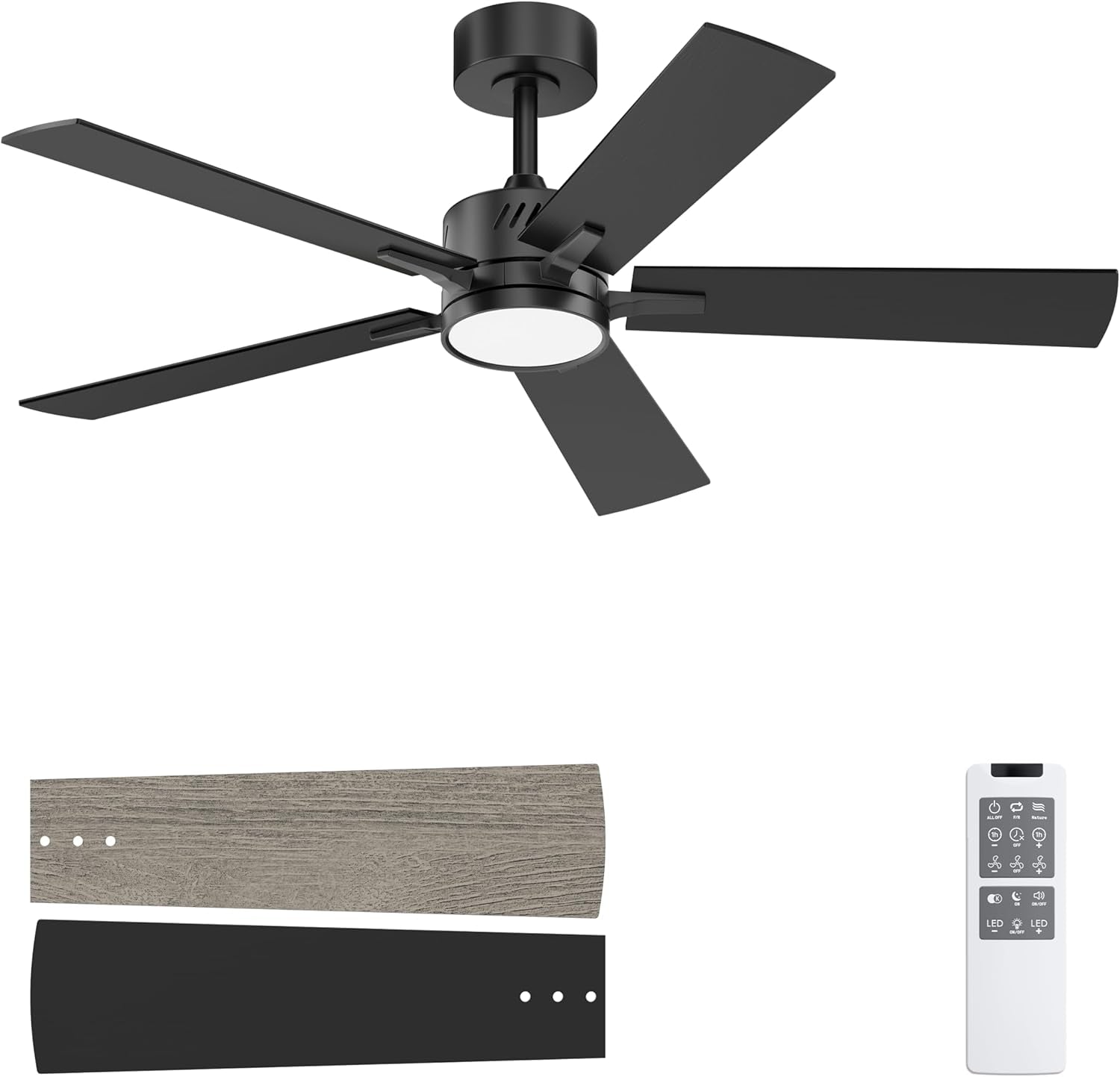 48 Inch Ceiling Fan With Dimmable LED Light Matte Black