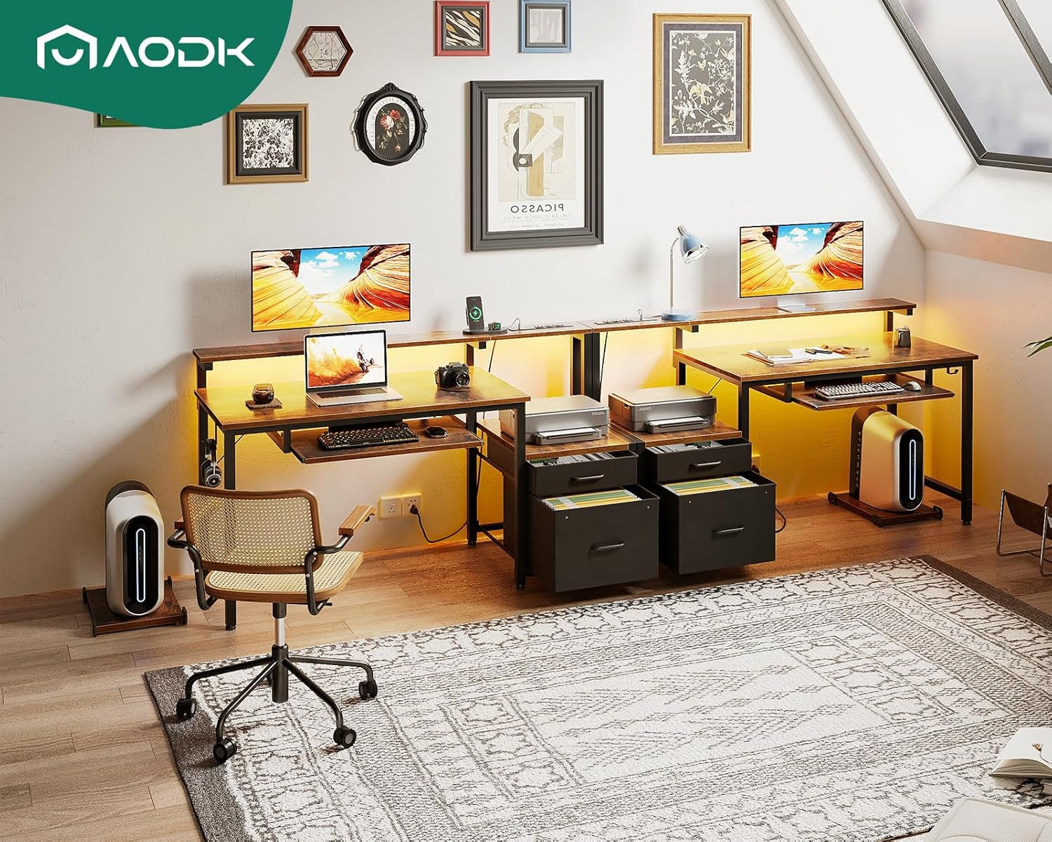 48 Inch Computer Desk With USB Ports And LED Light