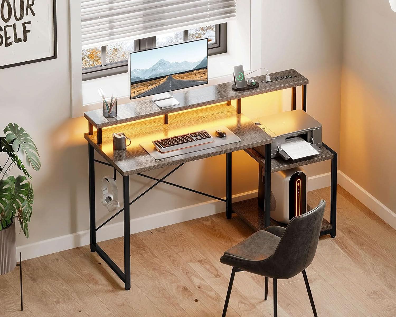 48 Inch Desk With Led Lights For Gaming Setup Ergonomic