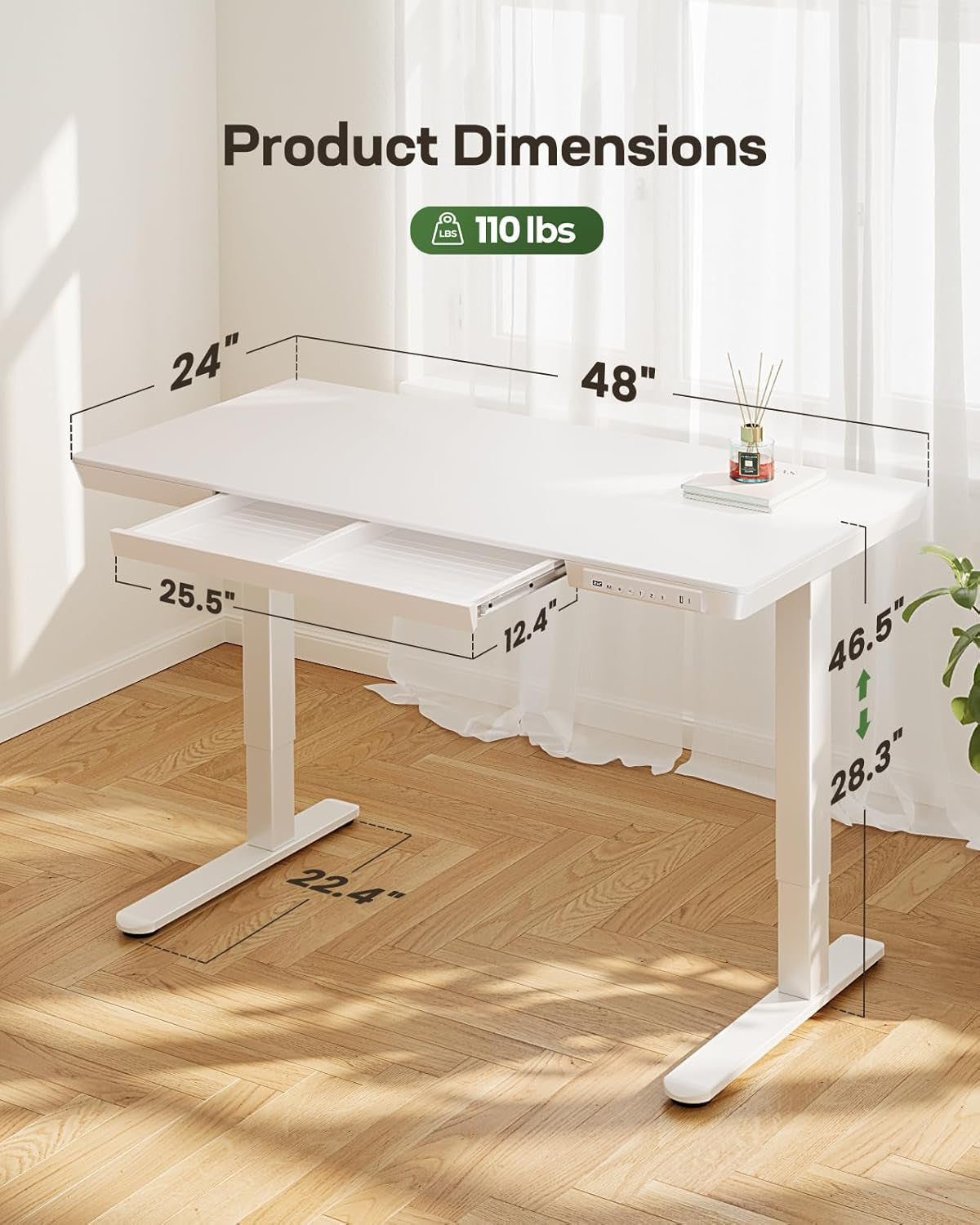 48 Inch Electric Standing Desk With USB Ports White