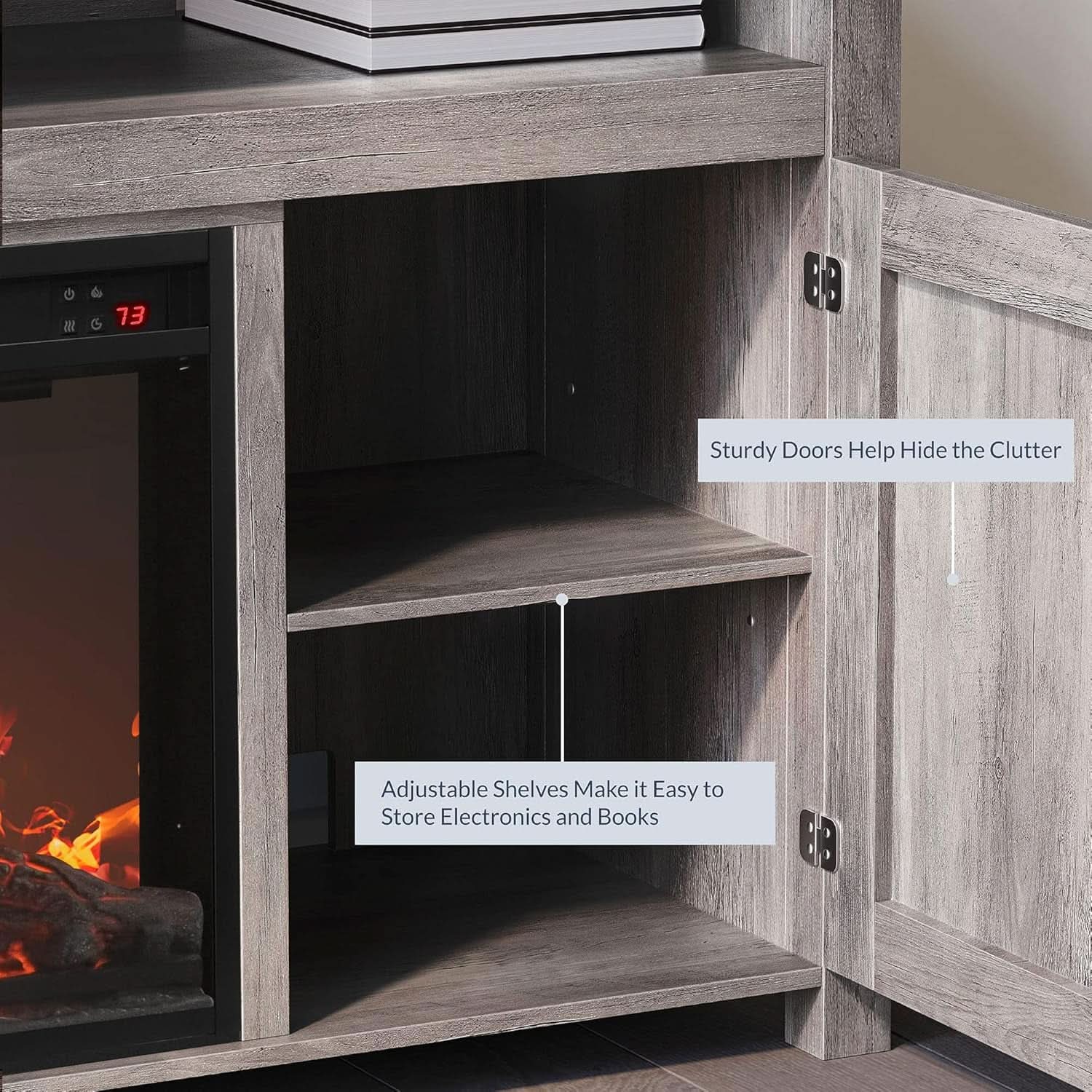 48 Inch Grey Wash TV Stand With Electric Fireplace