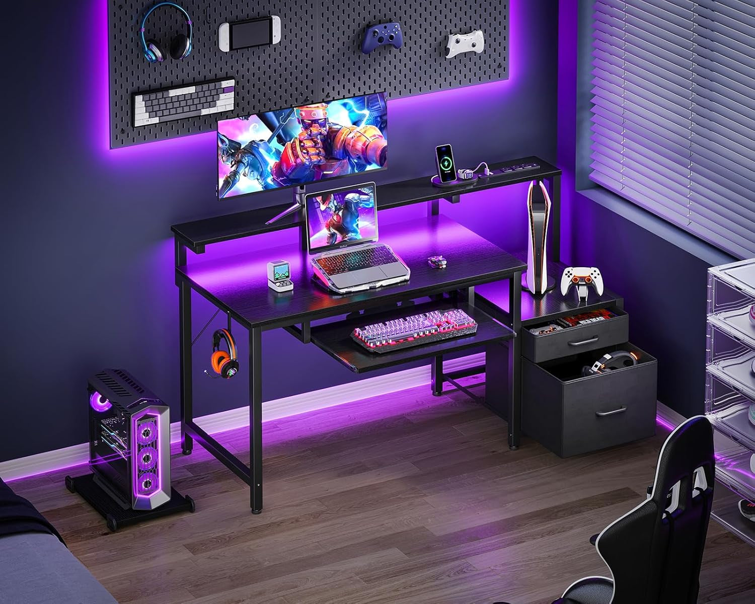 48 Inch LED Gaming Desk With Power Outlets