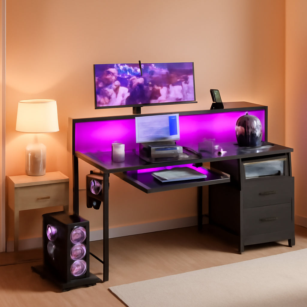 48 Inch LED Gaming Desk With Power Outlets