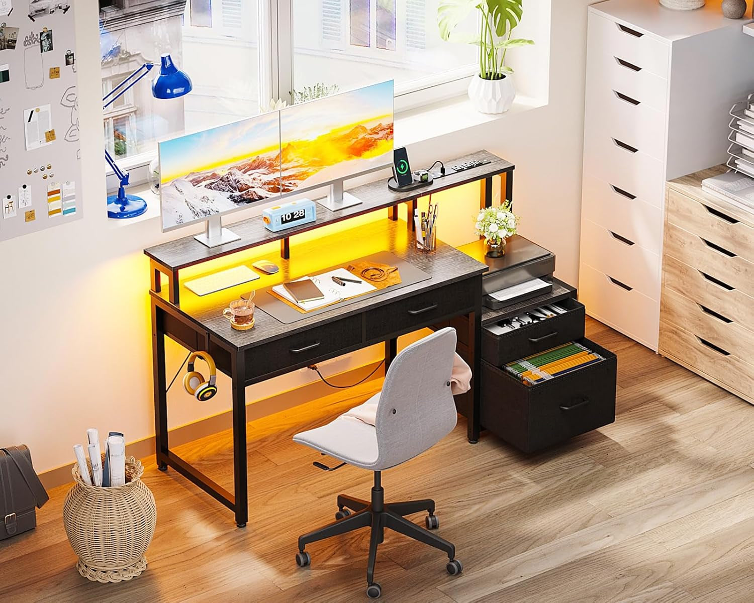 48 Inch Oak Grey Computer Desk For Home Office Study