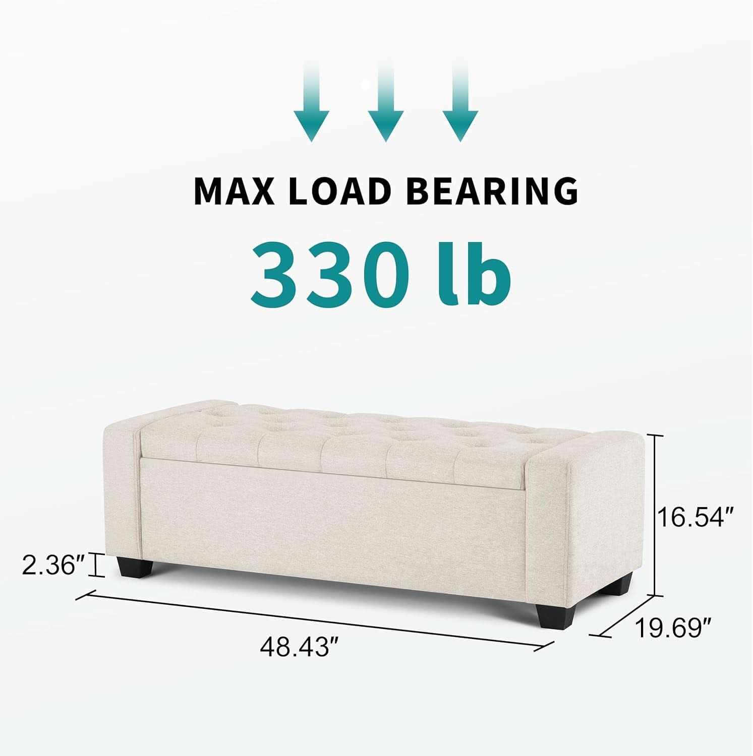 48 Inch Storage Unit Ottoman Bench Upholstered Beige