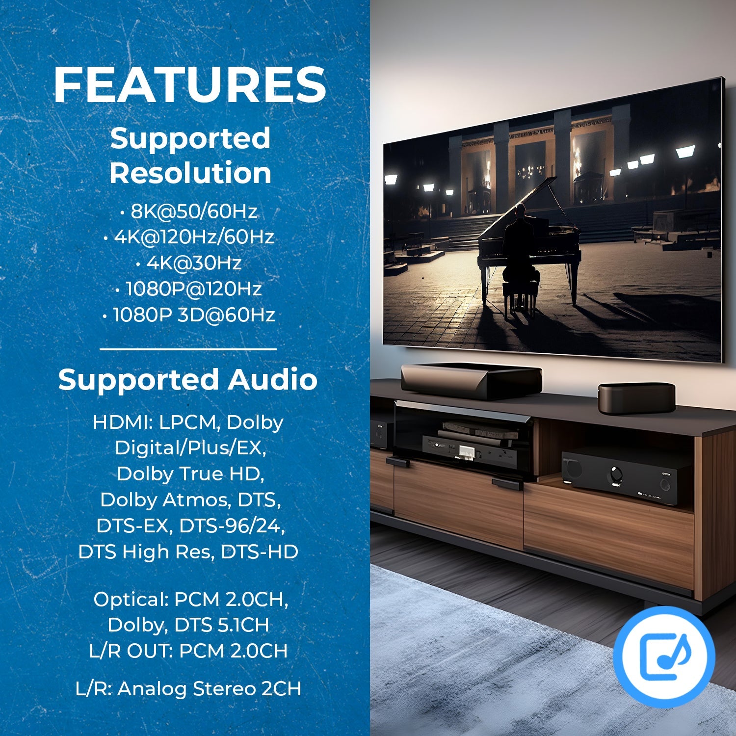 48Gbps 8K Audio Extractor with S/PDIF and L/R output, Dolby Vision (BKA-1)