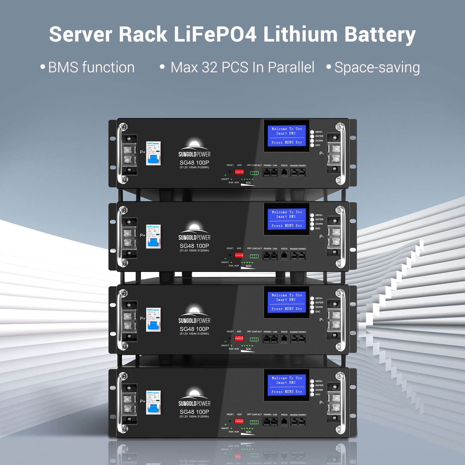 48V 100AH Server Rack LiFePO4 Lithium Battery SG48100P UL1973 UL9540A