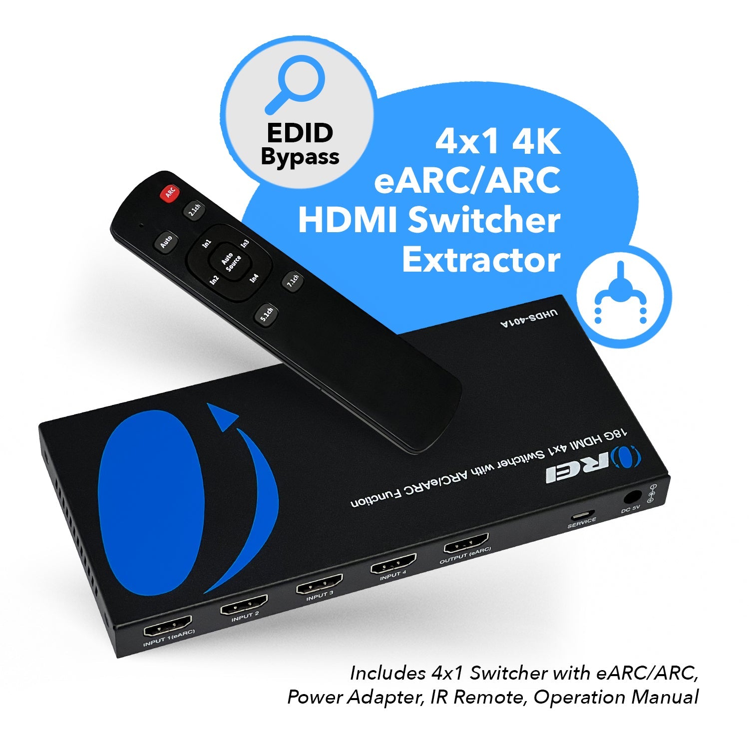 4K HDMI 2.0 4x1 HDMI Switch With Audio Extractor ARC (UHDS-401A-O)