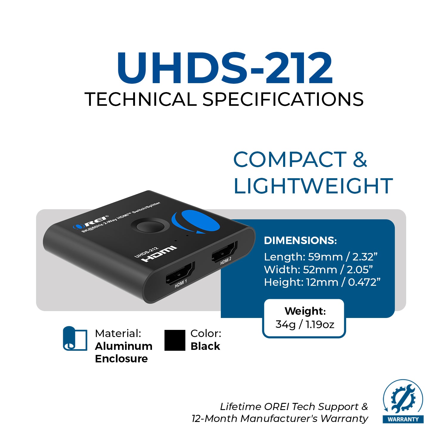 4K HDMI Bi-direction 1x2 Splitter, 2x1 Switch v2.0 4Kx2K@60Hz (UHDS-212)