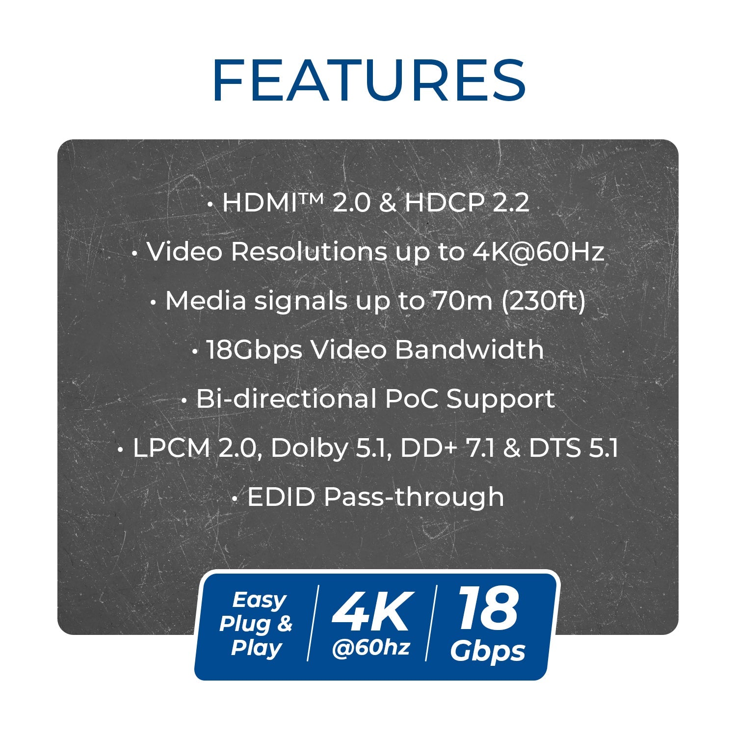 4K HDMI Extender Balun by OREI Upto 165 Feet - UltraHD 4K @ 60Hz 4:4:4 Over Single CAT6/7 (UHD-IPC165-K)