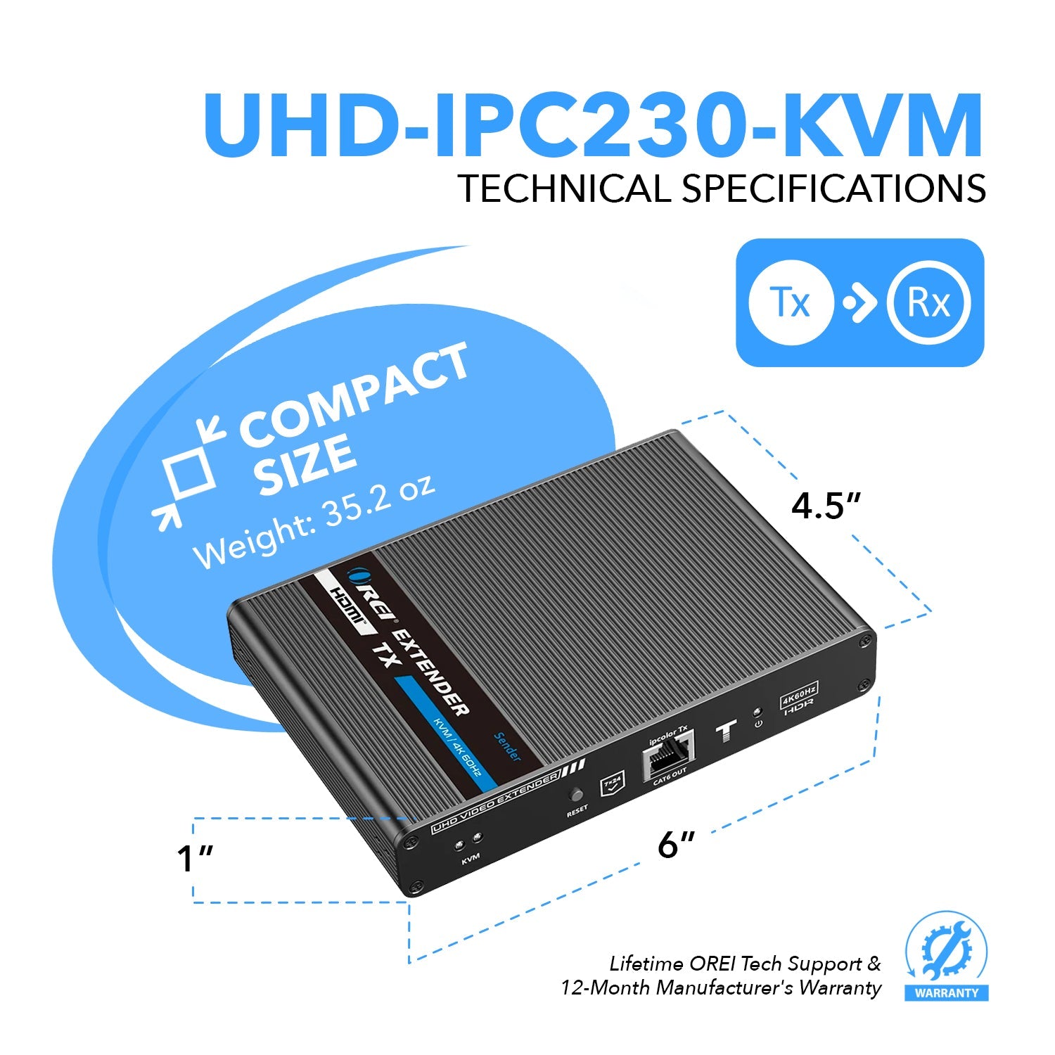 4K KVM HDMI Extender Over CAT6/CAT7 Cable Up to 230 Ft Keyboard & Mouse Over Network (UHD-IPC230-KVM)