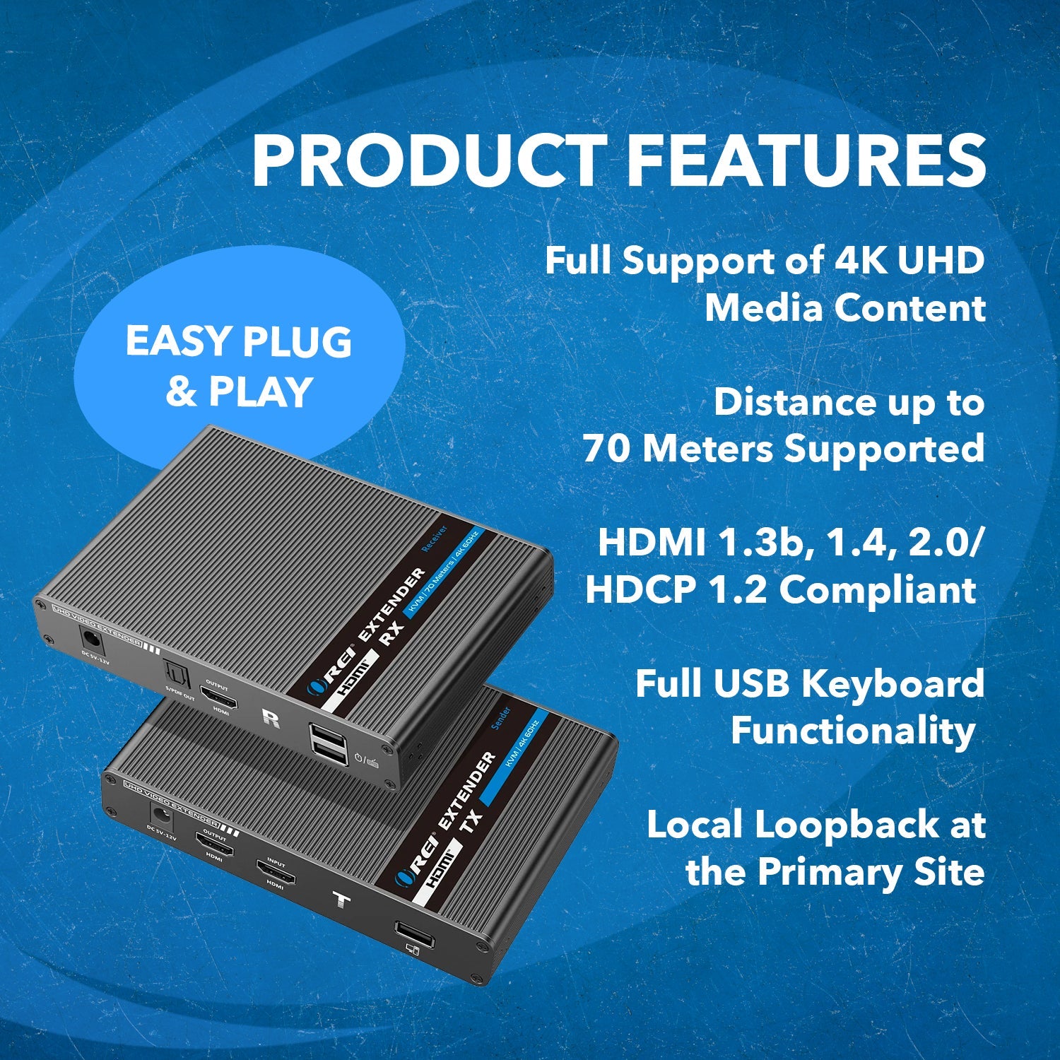 4K KVM HDMI Extender Over CAT6/CAT7 Cable Up to 230 Ft Keyboard & Mouse Over Network (UHD-IPC230-KVM)