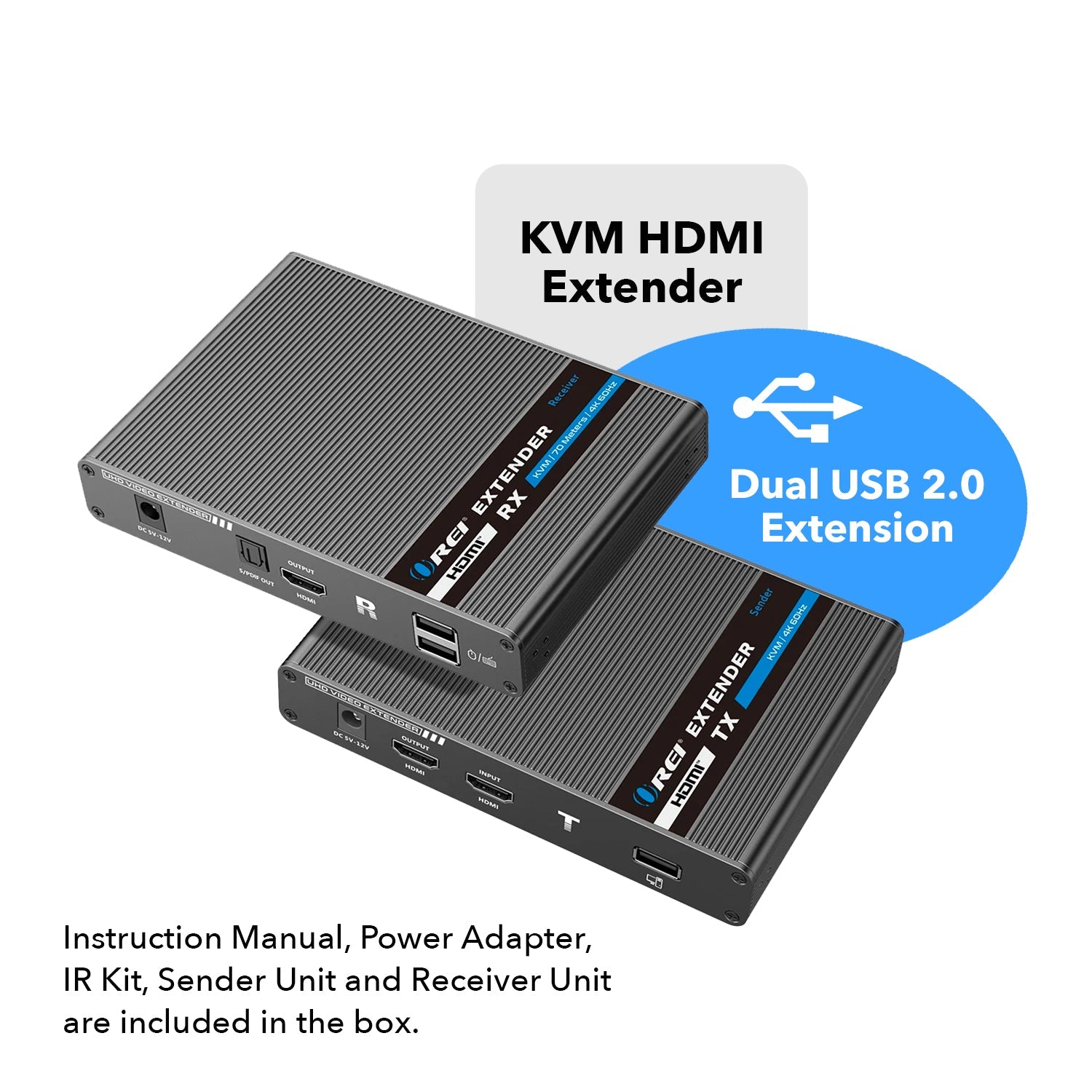 4K KVM HDMI Extender Over CAT6/CAT7 Cable Up to 230 Ft Keyboard & Mouse Over Network (UHD-IPC230-KVM)