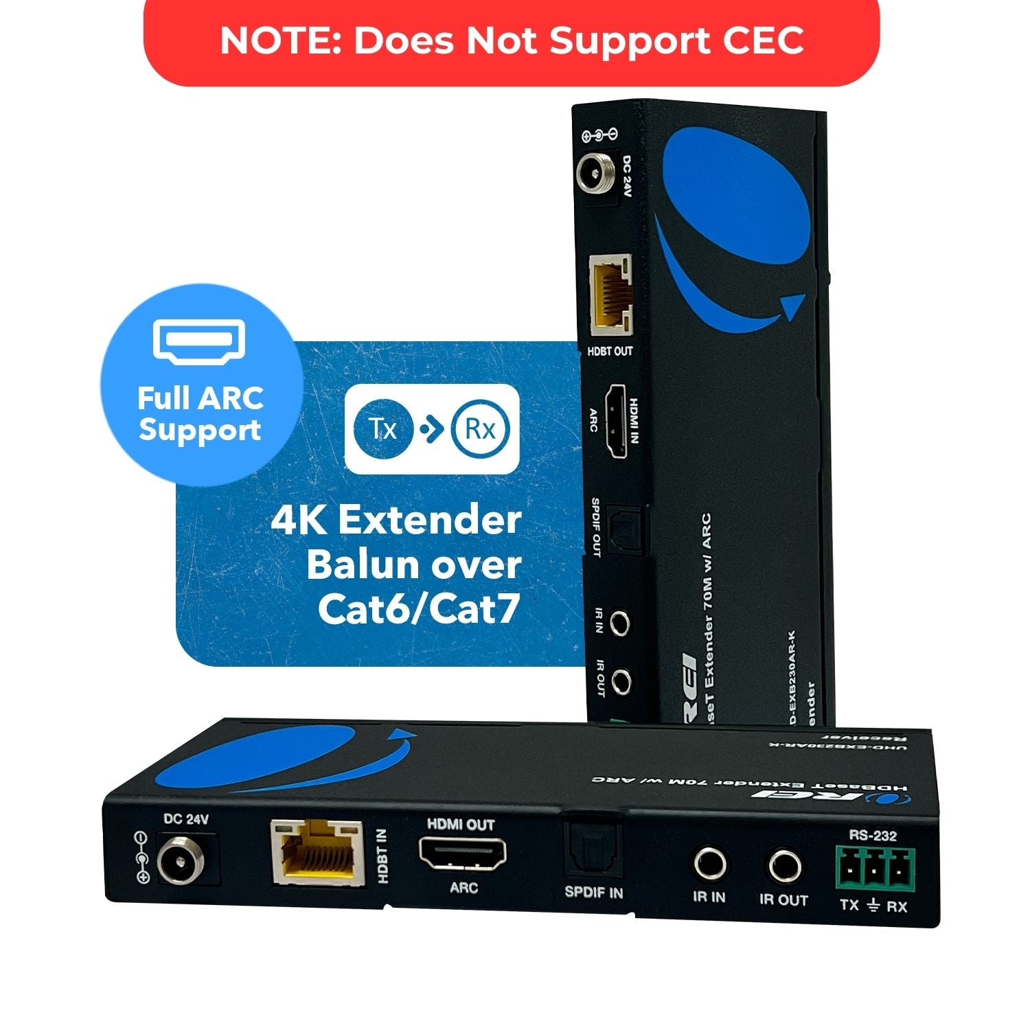 4K UHD HDMI Extender With HDBaseT Over CAT5e/6/7 Supports ARC & Bi-Directional IR Control up to 230 Ft (UHD-EXB230AR-K)