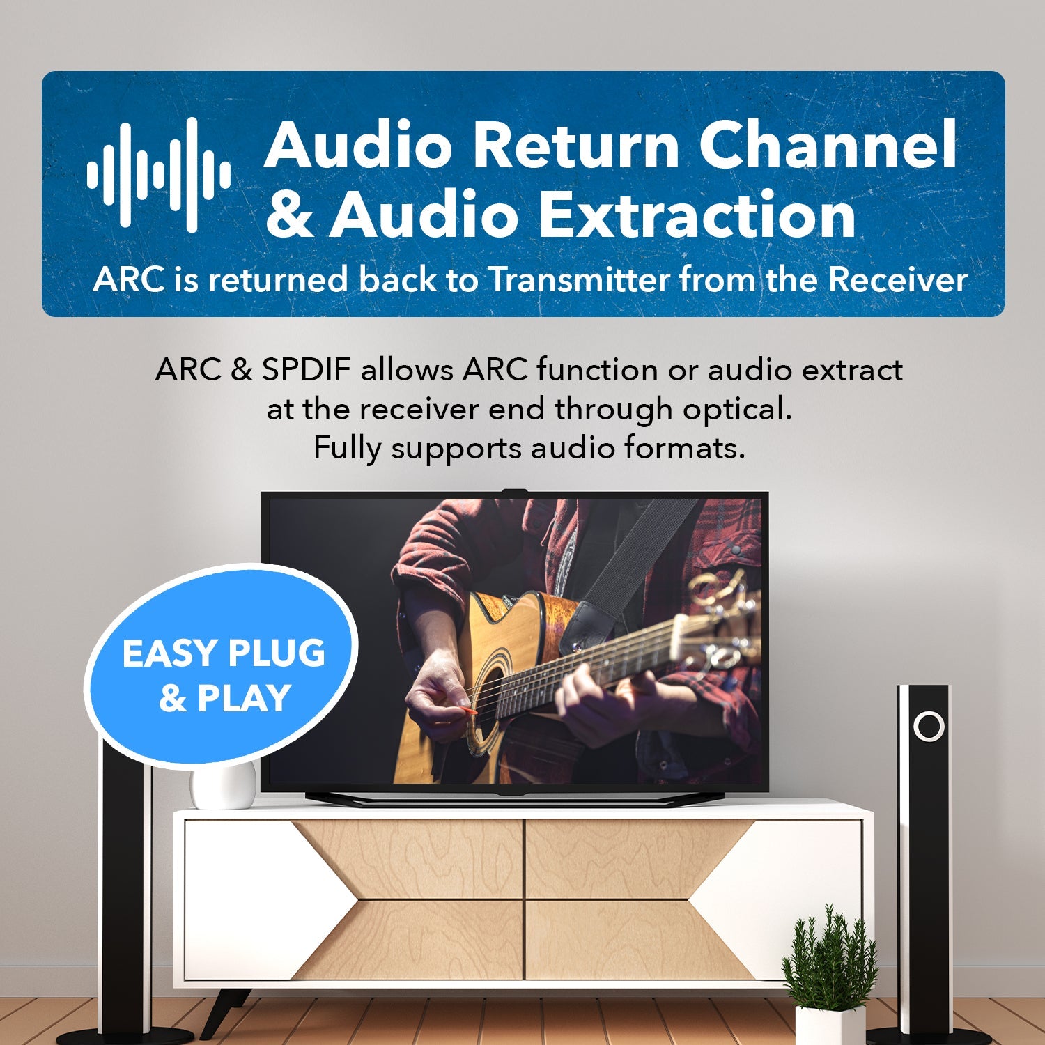 4K UHD HDMI Extender With HDBaseT Over CAT5e/6/7 Supports ARC & Bi-Directional IR Control up to 230 Ft (UHD-EXB230AR-K)