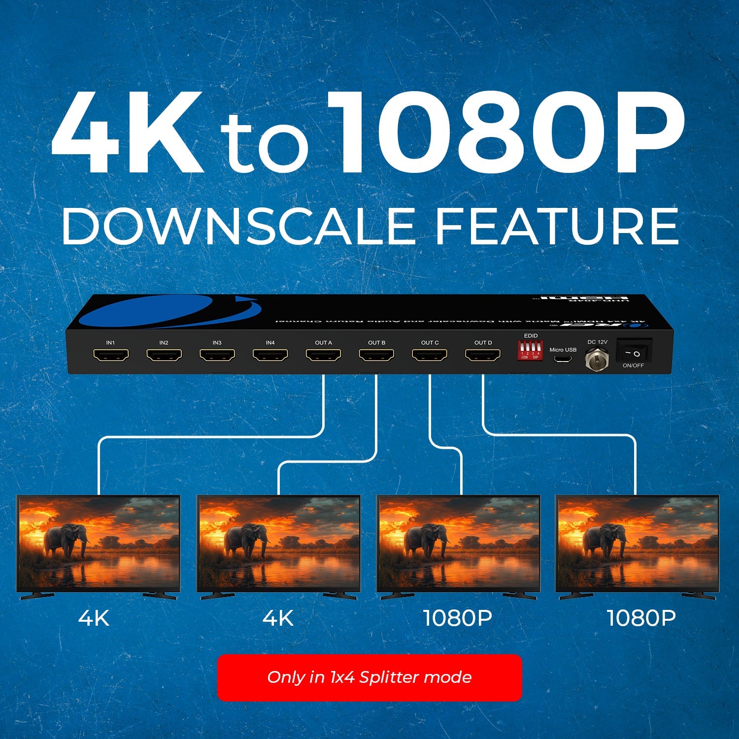 4K@60Hz 4x4 HDMI Matrix with RS-232 and Downscale (UHD-404R)