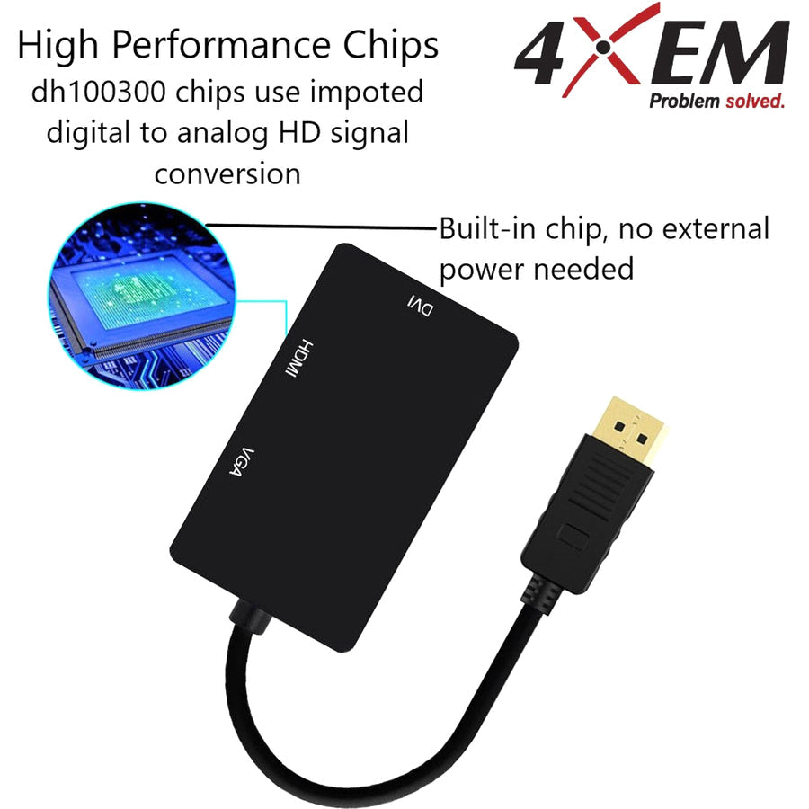 4XEM 3 In 1 DisplayPort to HDMI DVI VGA Adapter 4XDPHDMIDVIVGA