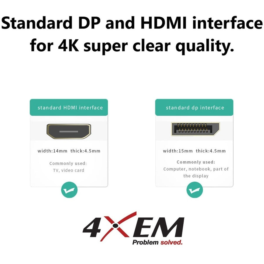 4XEM 4K Displayport to HDMI Cable 3ft 4XDPHDMI3FT4K