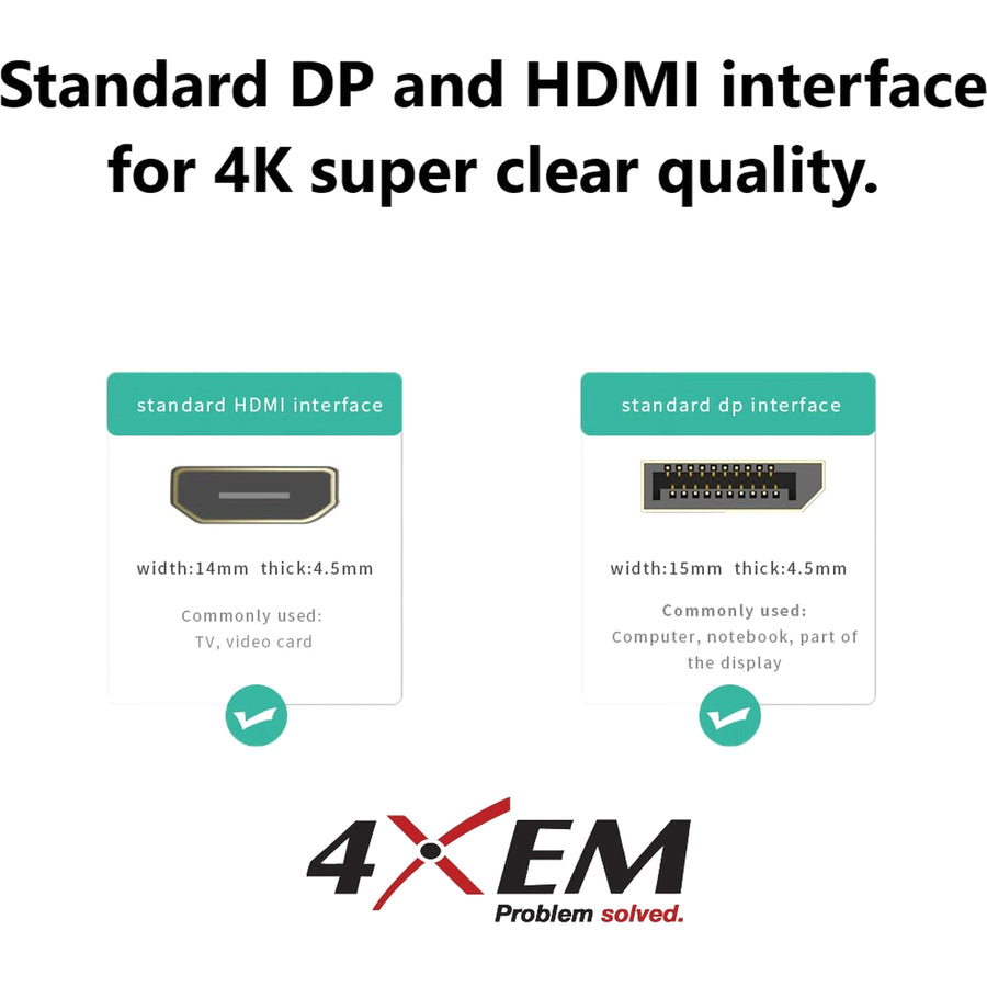 4XEM 4K Displayport to HDMI Cable 6ft 4XDPHDMI6FT4K