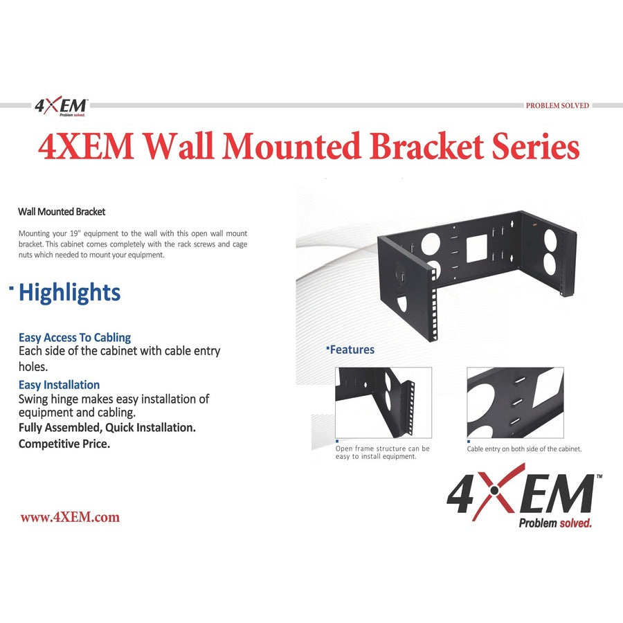 4Xem 3U Wall Mount For Rackmount Equipment, Network Equipment - Black