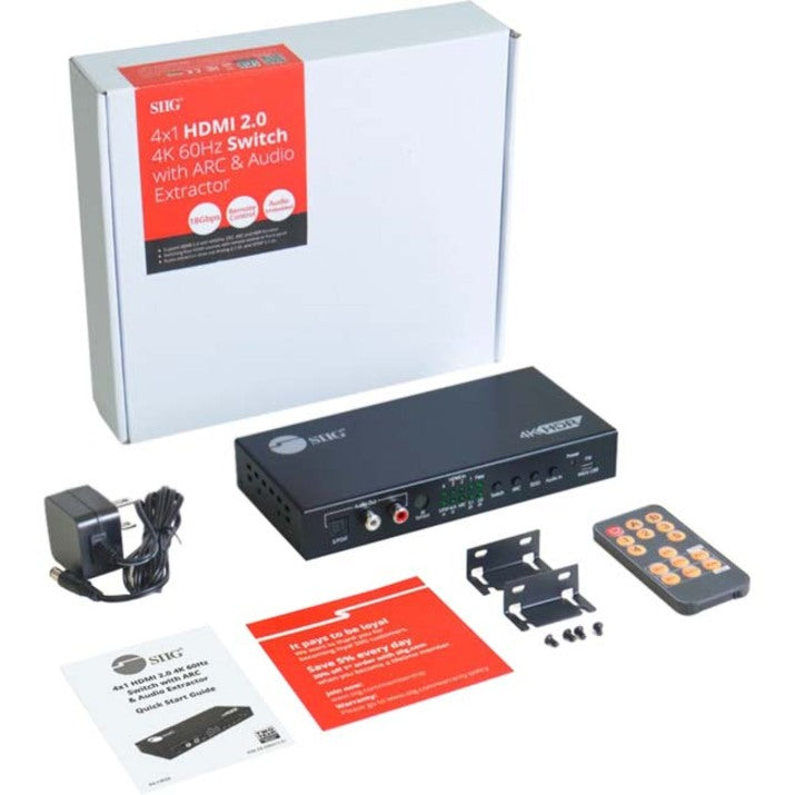 4x1 HDMI 4K60Hz Switch with ARC & Audio Extractor CE-H26211-S1