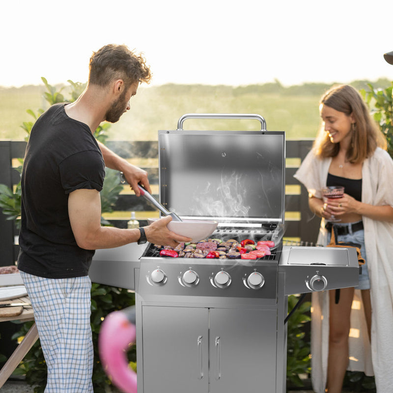 5 Burner Propane Gas Grill With Side Burner And Prep Tables