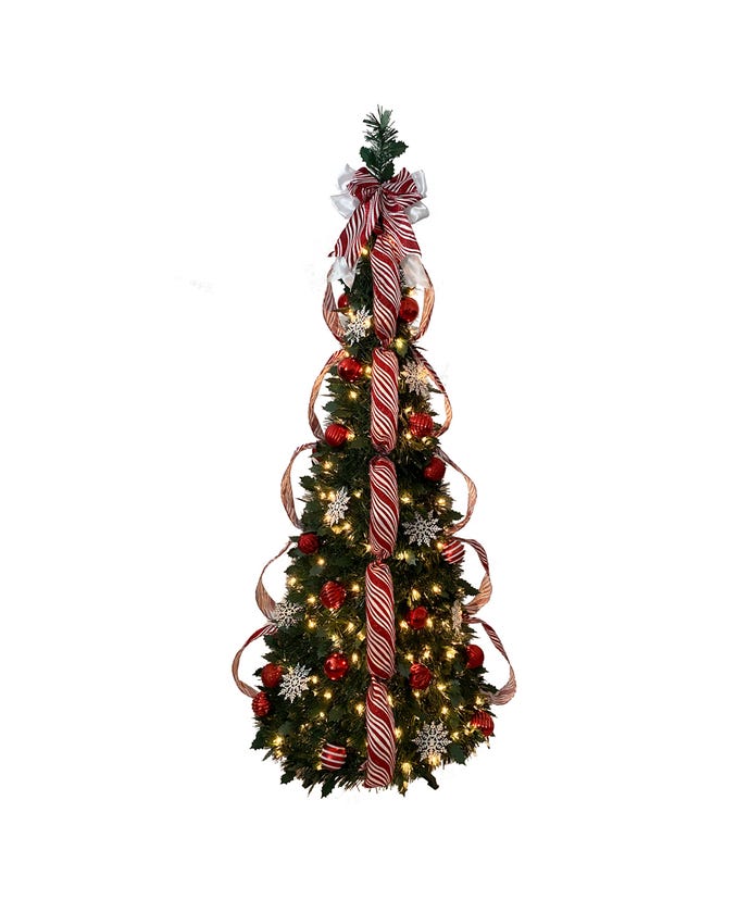 5 Foot Pre-Lit Red and White Collapsible Decorated Tree