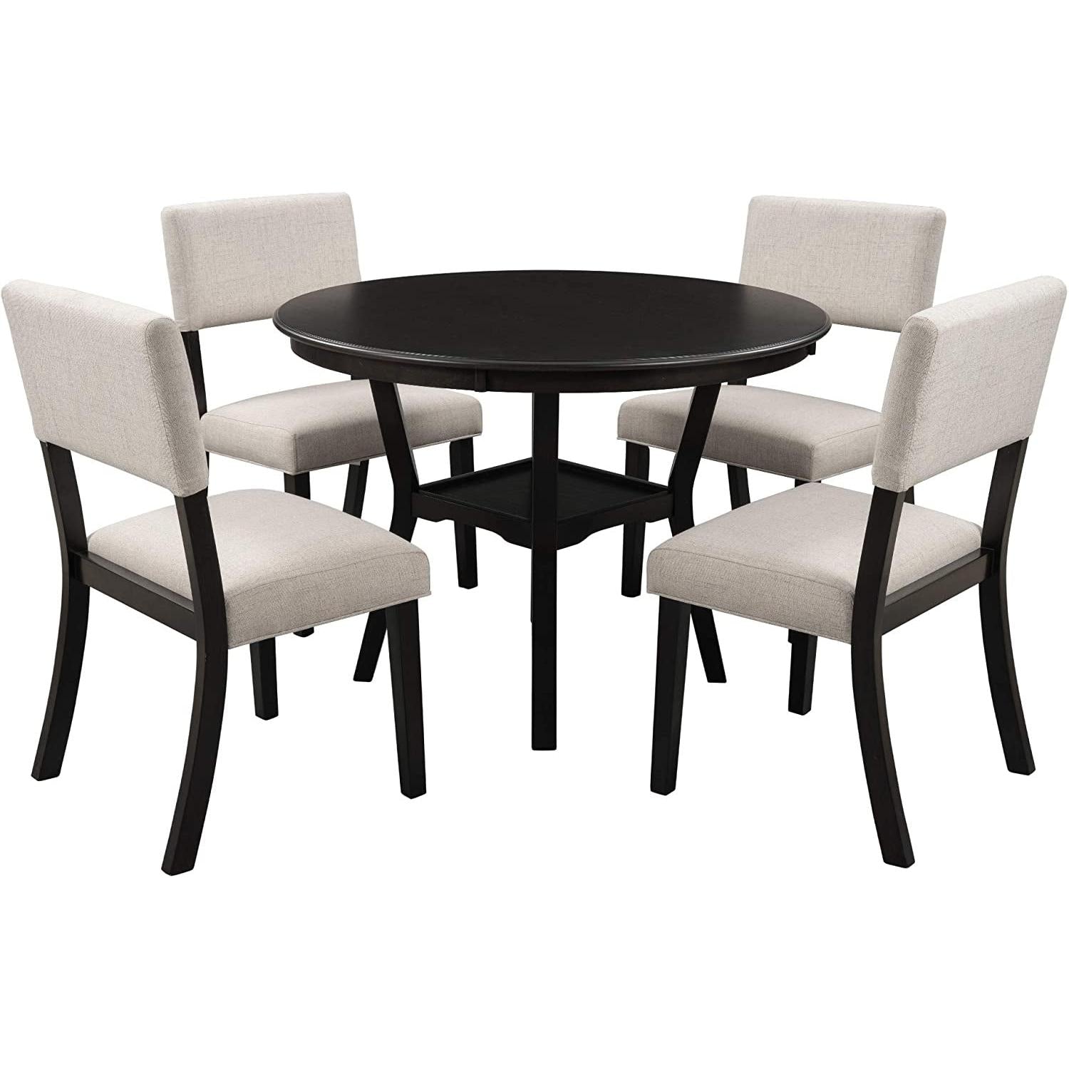 5-Piece Dining Set With Round Table And Upholstered Chairs