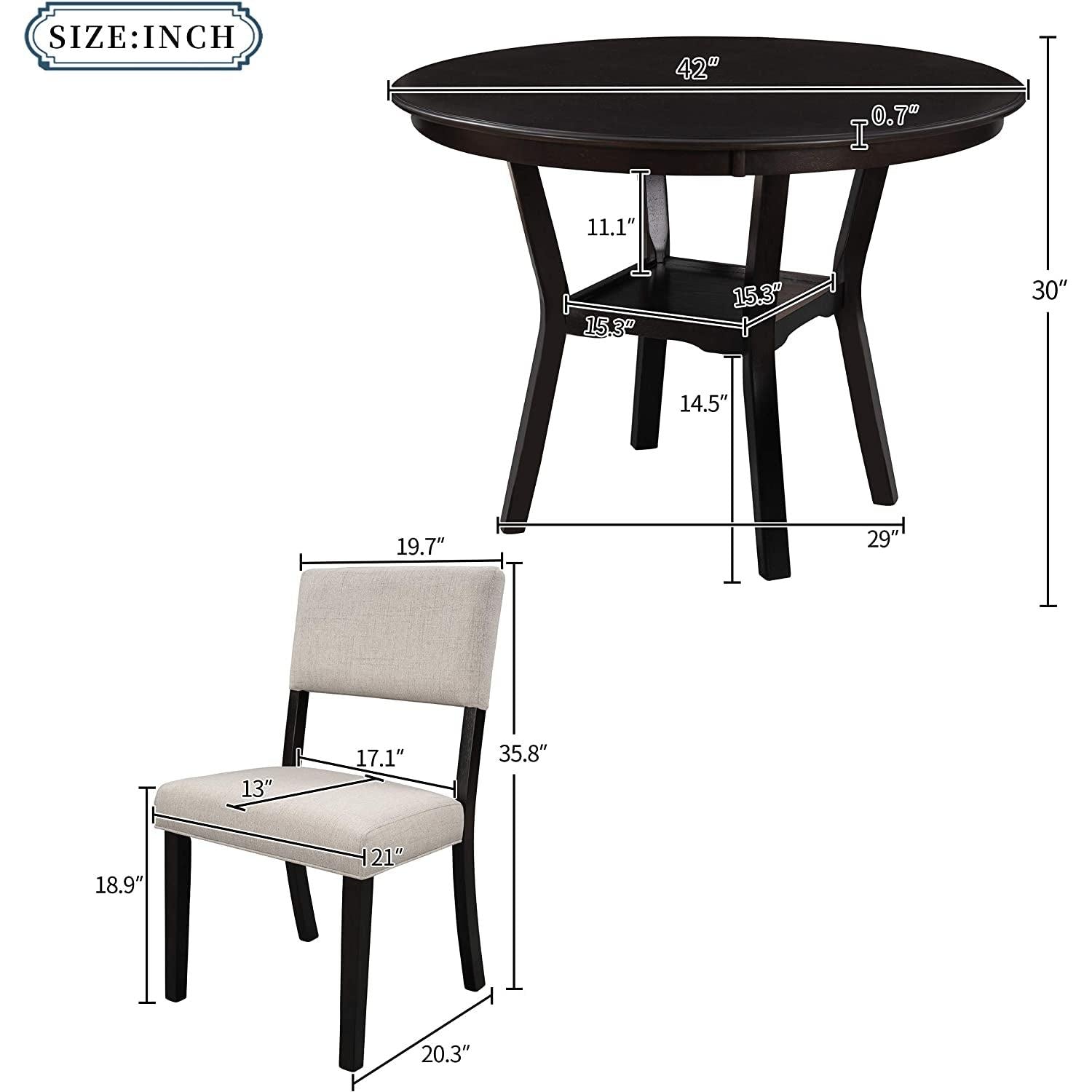 5-Piece Dining Set With Round Table And Upholstered Chairs