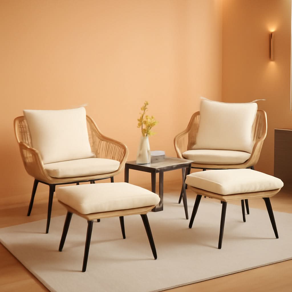 5 Piece Patio Bistro Set With Ottoman Outdoor Wicker Yellow