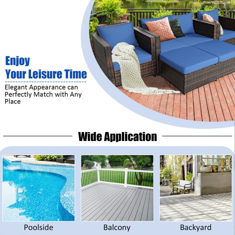 5 Piece Patio Rattan Furniture Set With Removable Cushions