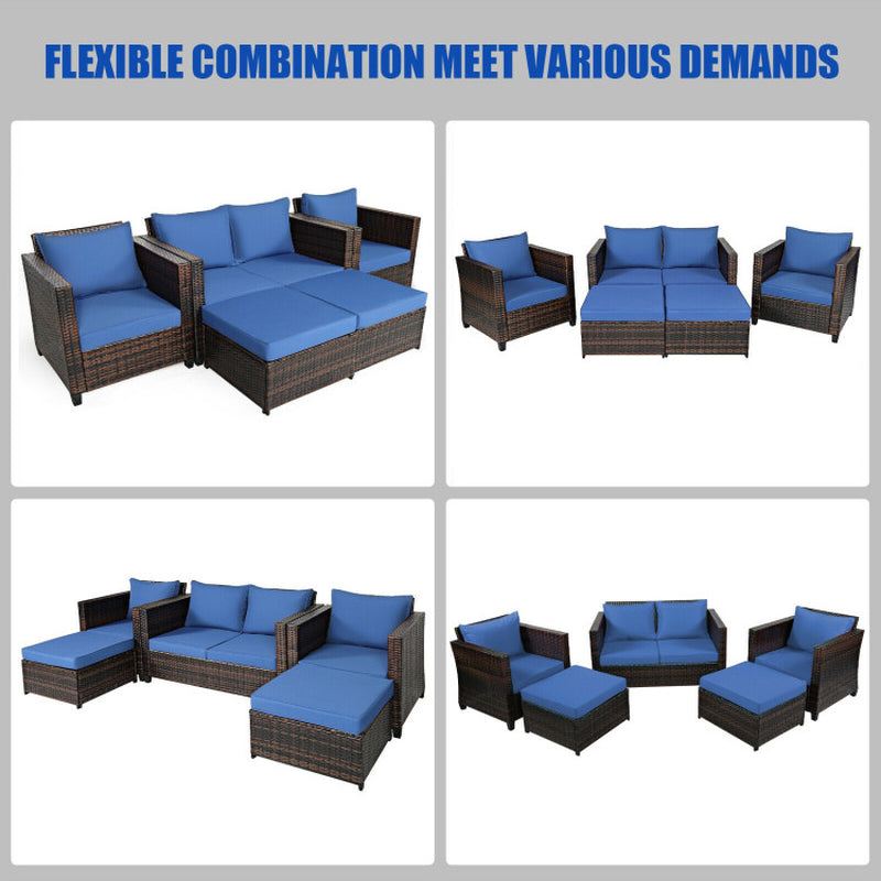 5 Piece Patio Rattan Furniture Set With Removable Cushions