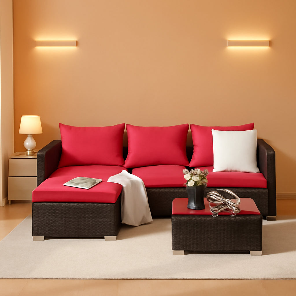 5 Piece Patio Rattan Sectional Set With Cushions And Coffee Table