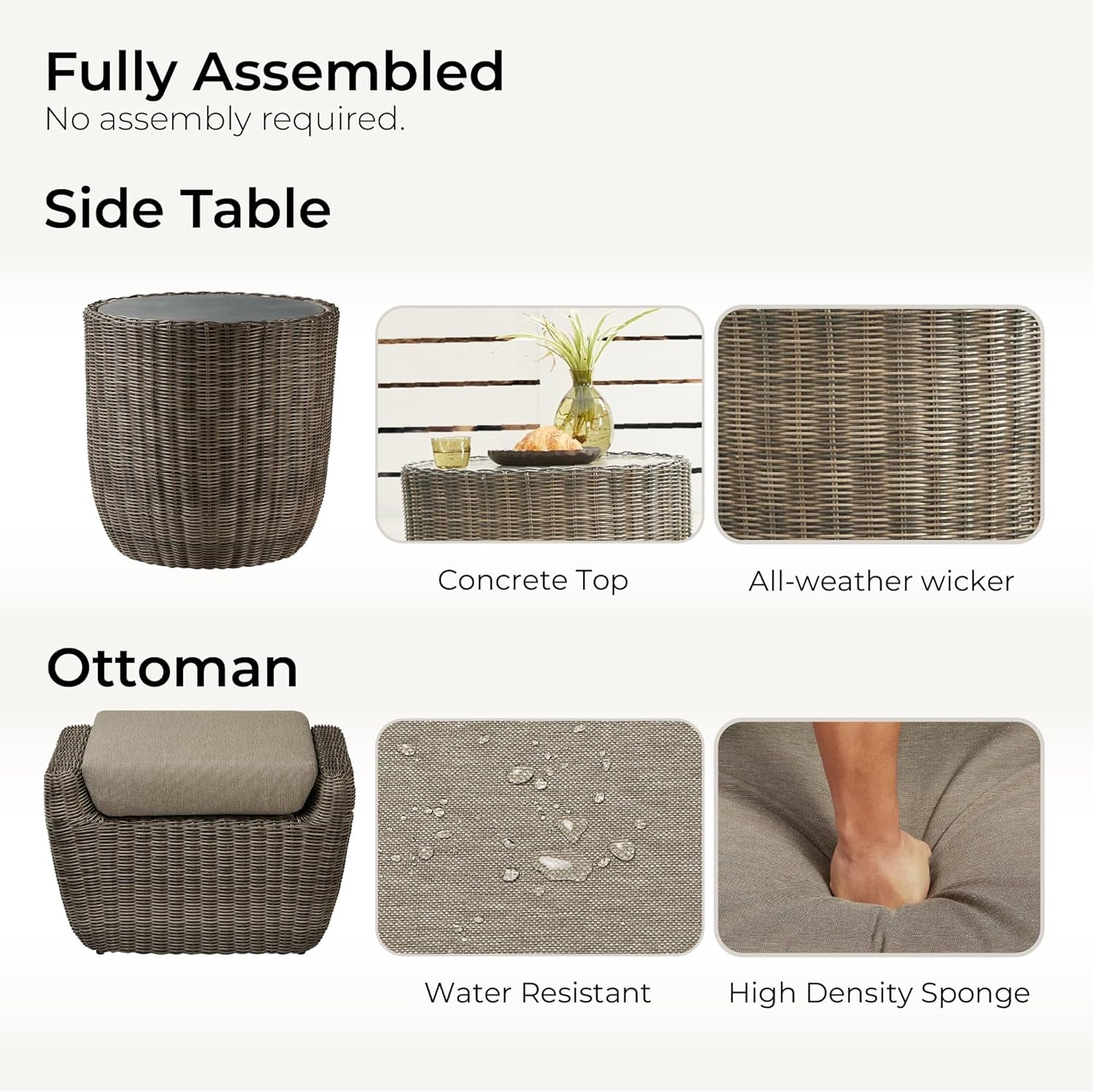 5 Piece Patio Wicker Furniture Set With Removable Cushions