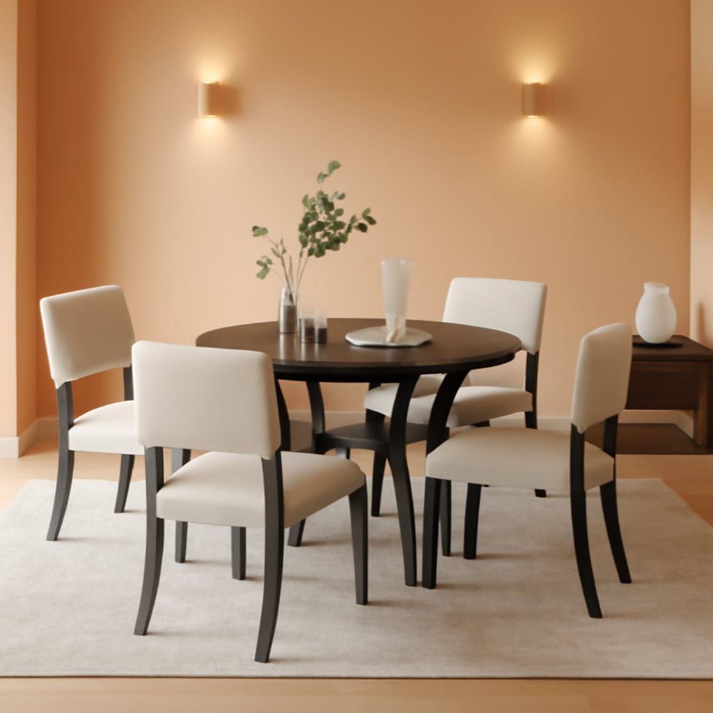 5-Piece Round Dining Table Set Linen Upholstered Chairs