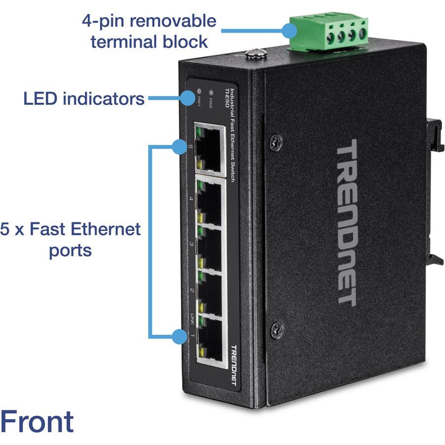 5-Port Industrial Fast Ethernet DIN-Rail Switch - TRENDnet TI-E50