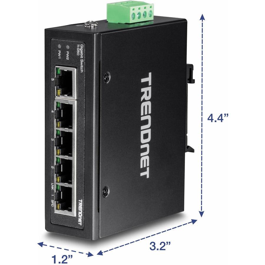 5-Port Industrial Gigabit Ethernet DIN-Rail Switch - TRENDnet TI-G50