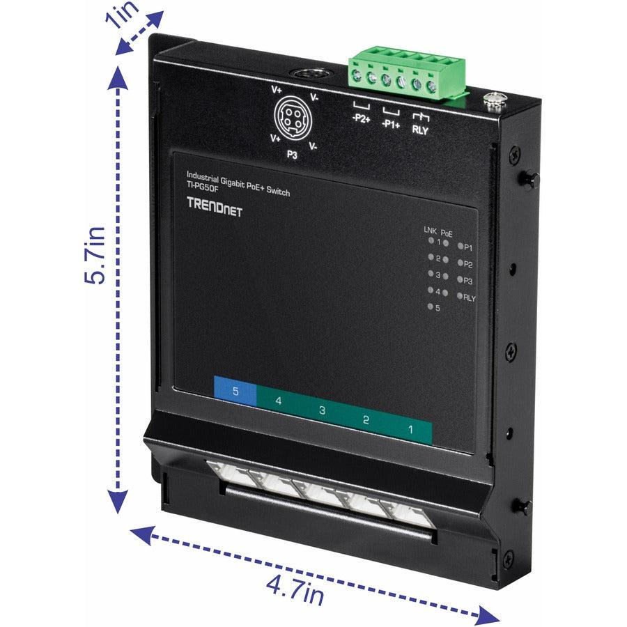 5-Port Industrial Gigabit PoE+ Wall-Mounted Front Access Switch TI-PG50F