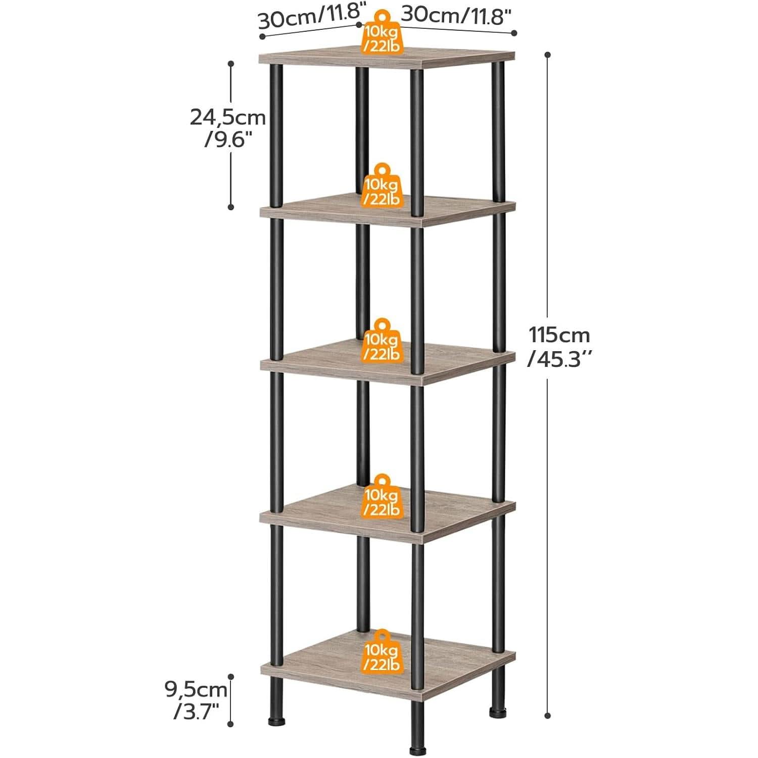 5 Tier Corner Shelf Stand Greige and Black No Tool Assembly
