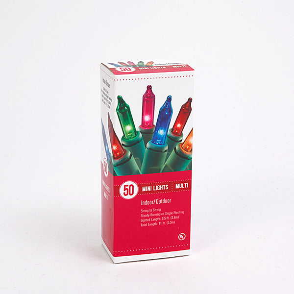 50 Indoor/Outdoor String LIghts - Multi Color - Green Wire