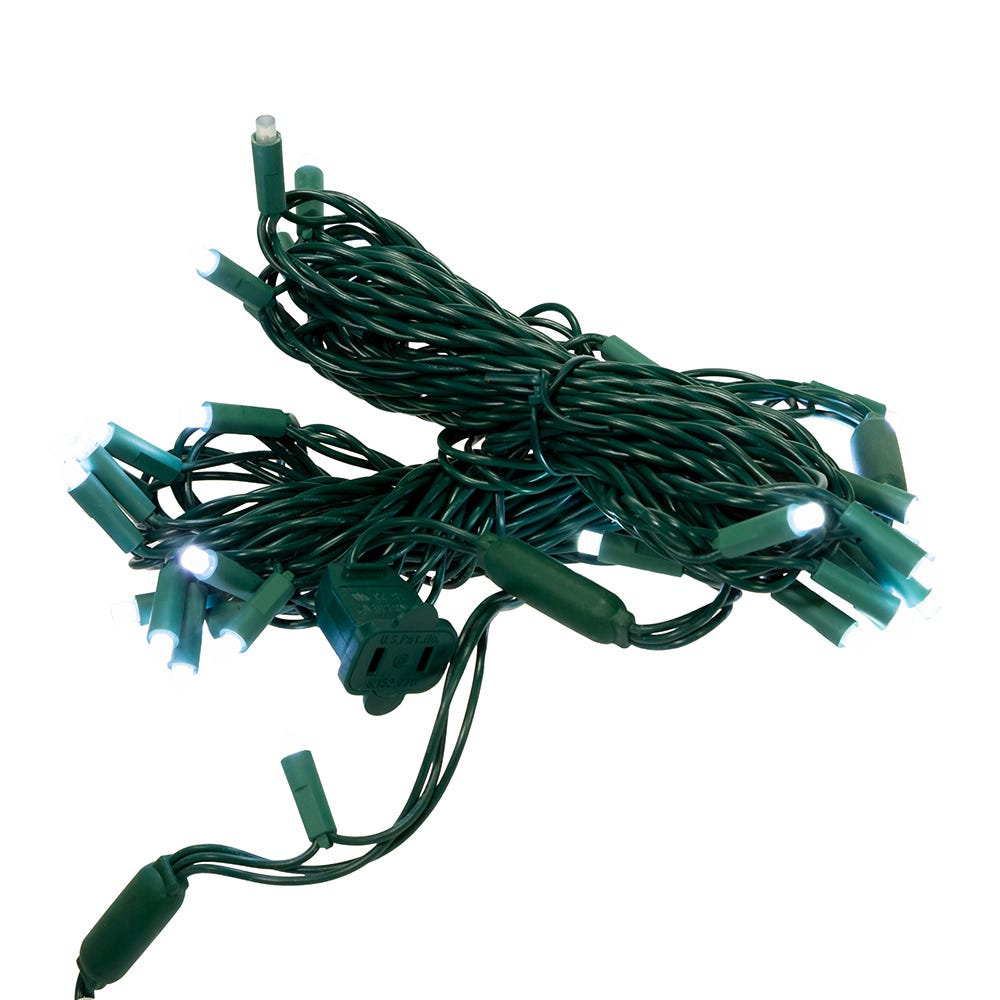 50-Light 5MM Cool White Frosted Twinkle LED Green Wire Light Set