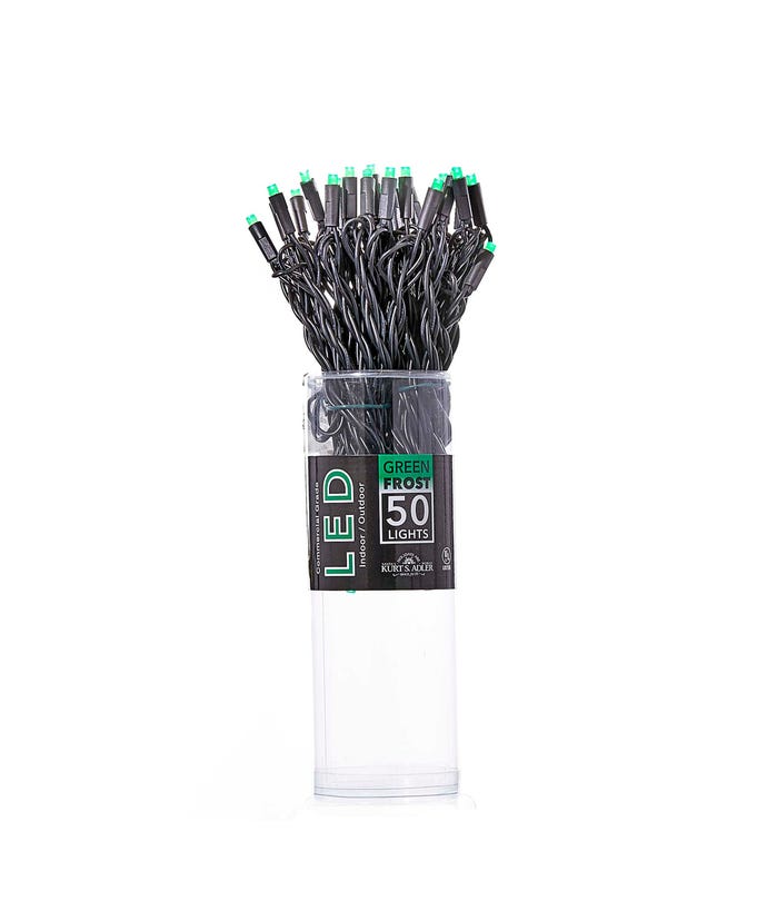 50-Light 5mm Green Frost LED Black Wire Light Set