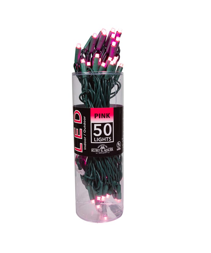 50-Light 5mm Pink LED Green Wire Light Set