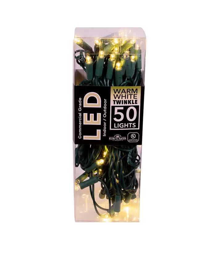 50-Light 5mm Warm White Twinkle LED Green Wire Light Set
