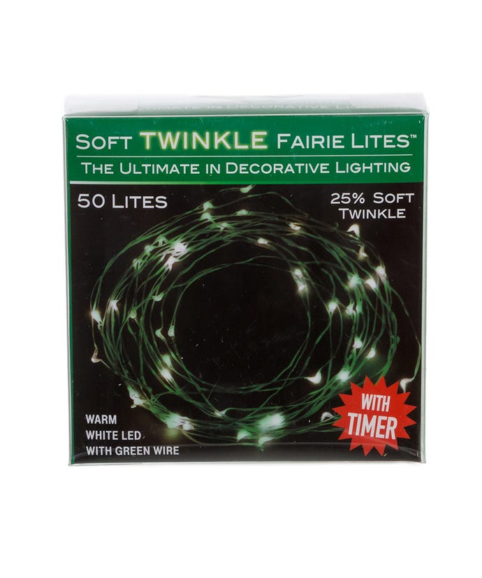 50-Light Battery Operated Warm White Twinkle Fairy Lights With Green Wire