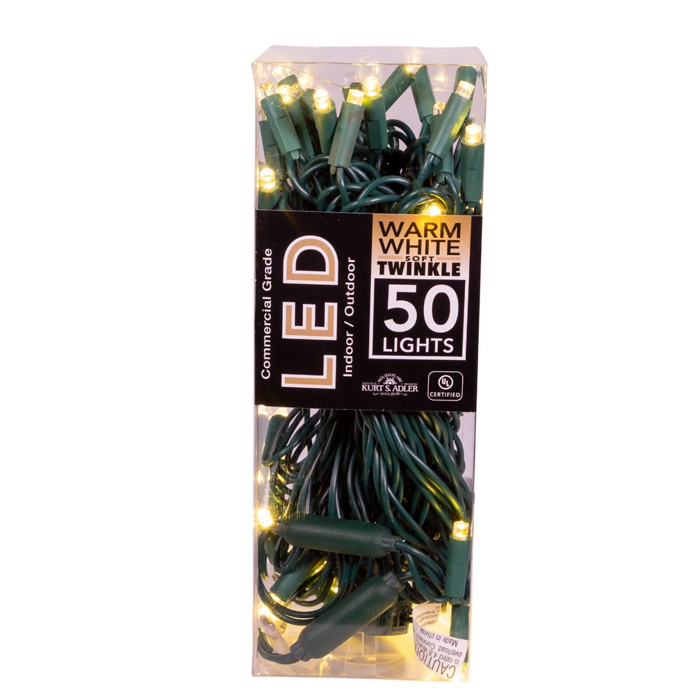 50-Light Warm White Soft Twinkle Green Wire LED Light Set