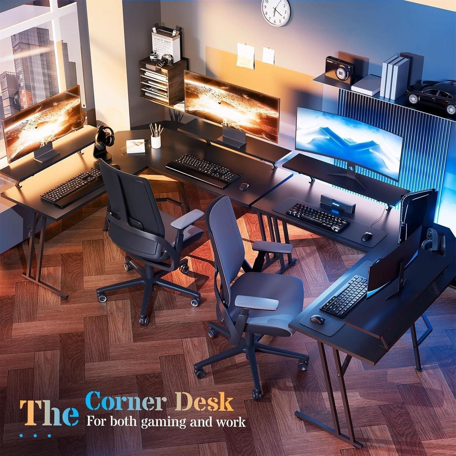 51 Inch L Shaped Gaming Desk With Monitor Stand For Home Office